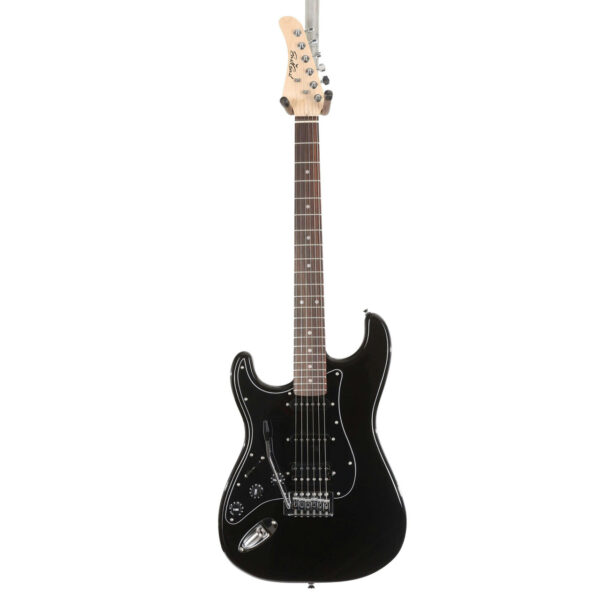 EastCoast ST2 HSS Left Handed Electric Guitar Silent Bundle in Black Metallic with Headphone Amp & Accessories
