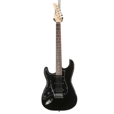 EastCoast ST2 HSS Left Handed Electric Guitar Silent Bundle in Black Metallic with Headphone Amp & Accessories