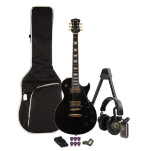 EastCoast L1 Electric Guitar Starter Pack in Black with Headphone Amp & Accessories