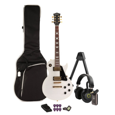 EastCoast L1 Electric Guitar Starter Pack in White with Headphone Amp & Accessories