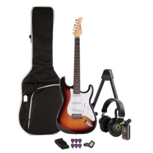 EastCoast ST1 Electric Guitar Silent Bundle in Three Tone Sunburst with Headphone Amp & Accessories