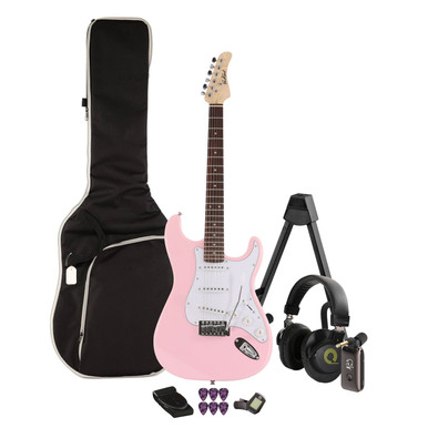 EastCoast ST1 Electric Guitar Silent Bundle in Shell Pink with Headphone Amp & Accessories