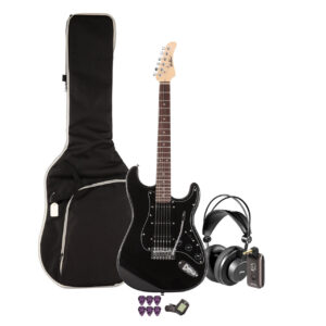 EastCoast ST2 Electric Guitar Silent Bundle in Black Metallic with Headphone Amp & Accessories - Image 5