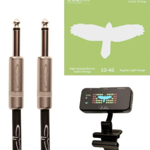 PRS Accessory Pack Including Clip-On Tuner, Classic 25ft Instrument Cable & Pack of 10-46 Strings