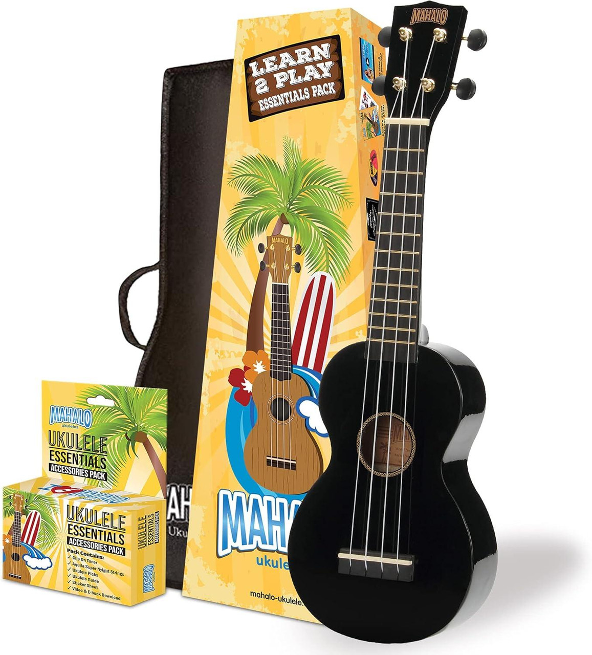 Mahalo MR1 Soprano Ukulele in Black with Essential Pack